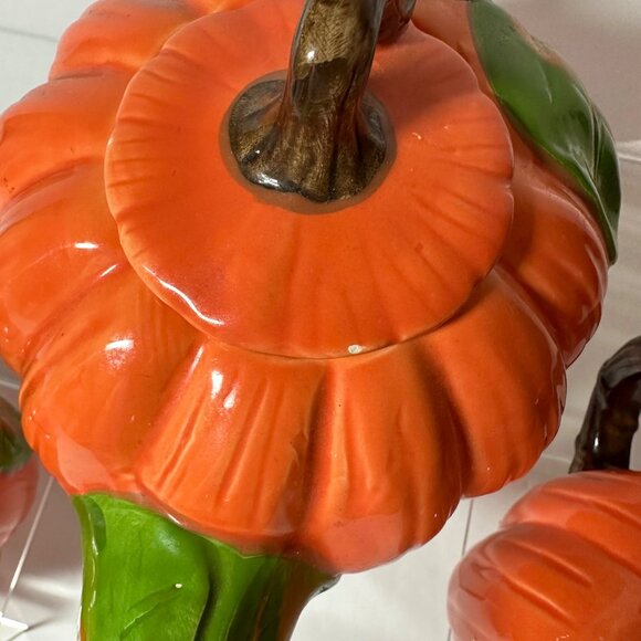 Vintage 90's Pumpkin Tea Pot Creamer Sugar Thanksgiving Decor Made in Taiwan - Picture 7 of 12